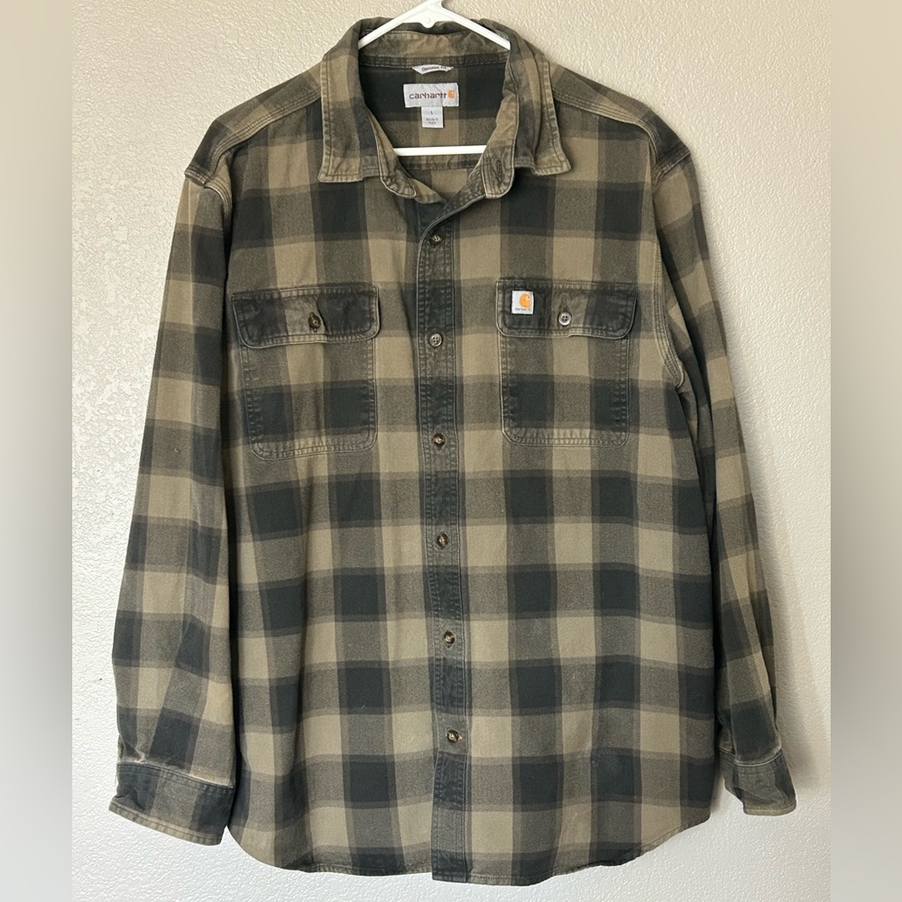 Carhartt Hubbard Plaid Flannel Shirt Original Fit Men's L Heavyweight Button Up